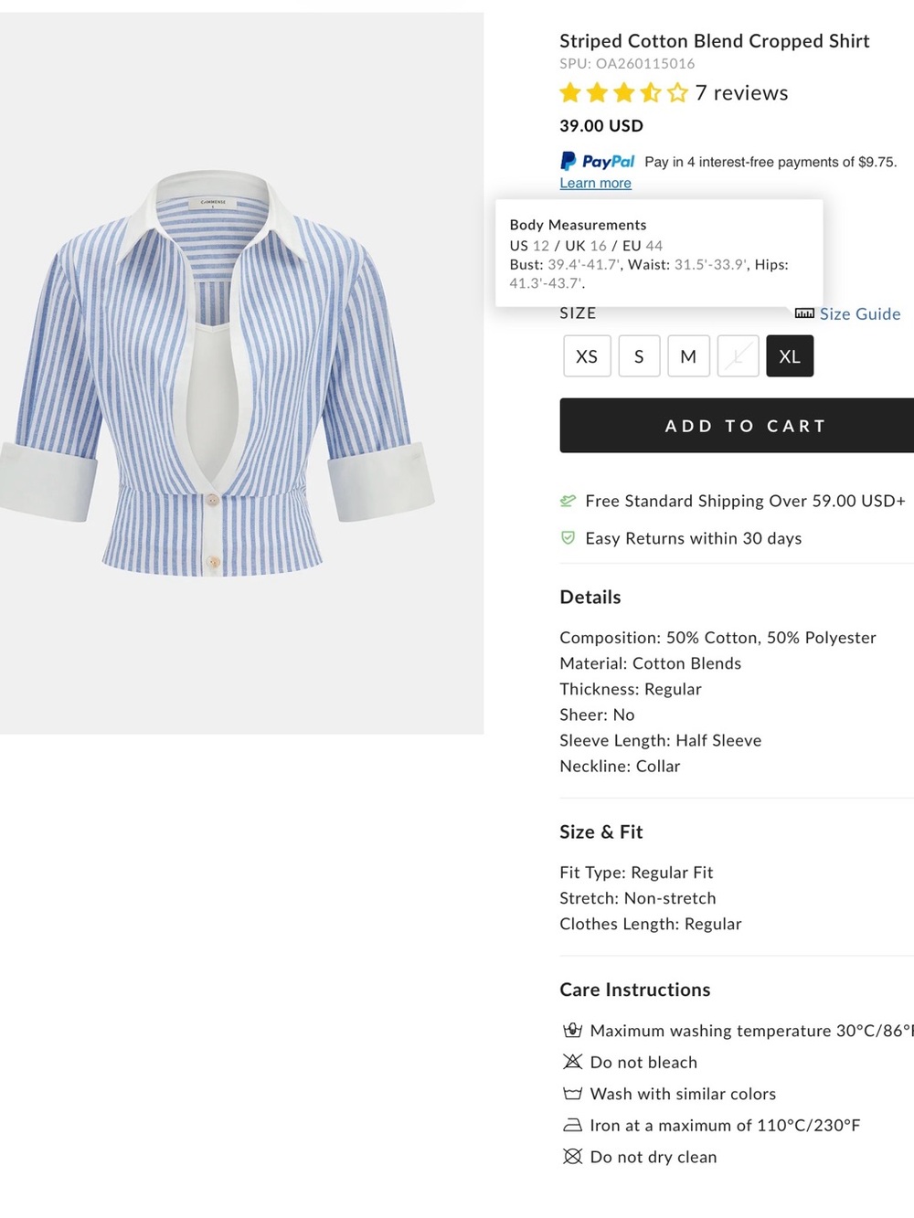 Commense Blue and White Striped Cropped Shirt - XL - Picture 2 of 9
